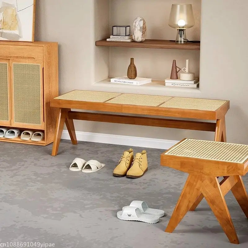 Bench in solid rattan chair long and retro ottoman versatile - view 4