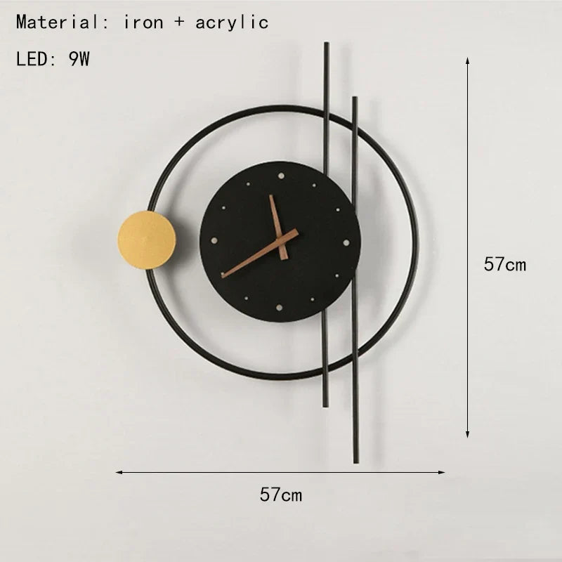 LED wall clock in iron acrylic elegant Nordic design - Black / Warm Light