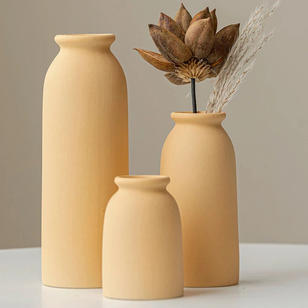 Ceramic Vase,Small Vases for decor,Set 3 Modern Boho Vases for Flower Pampas,Fit for Living Room Desk Shelf decor - Yellow