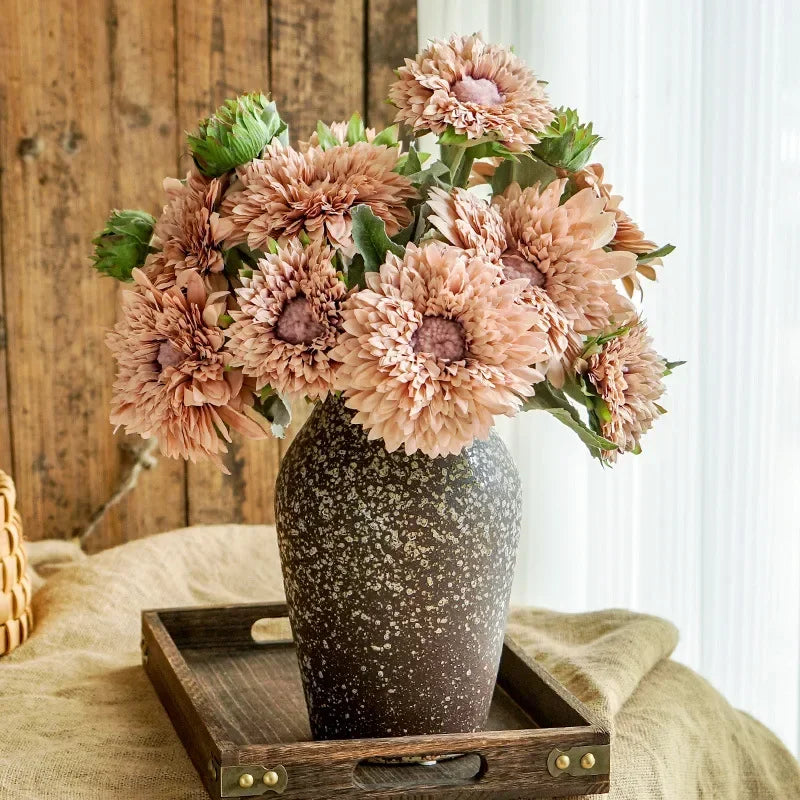 Artificial flowers retro double petal sunflowers interior decoration - view 2
