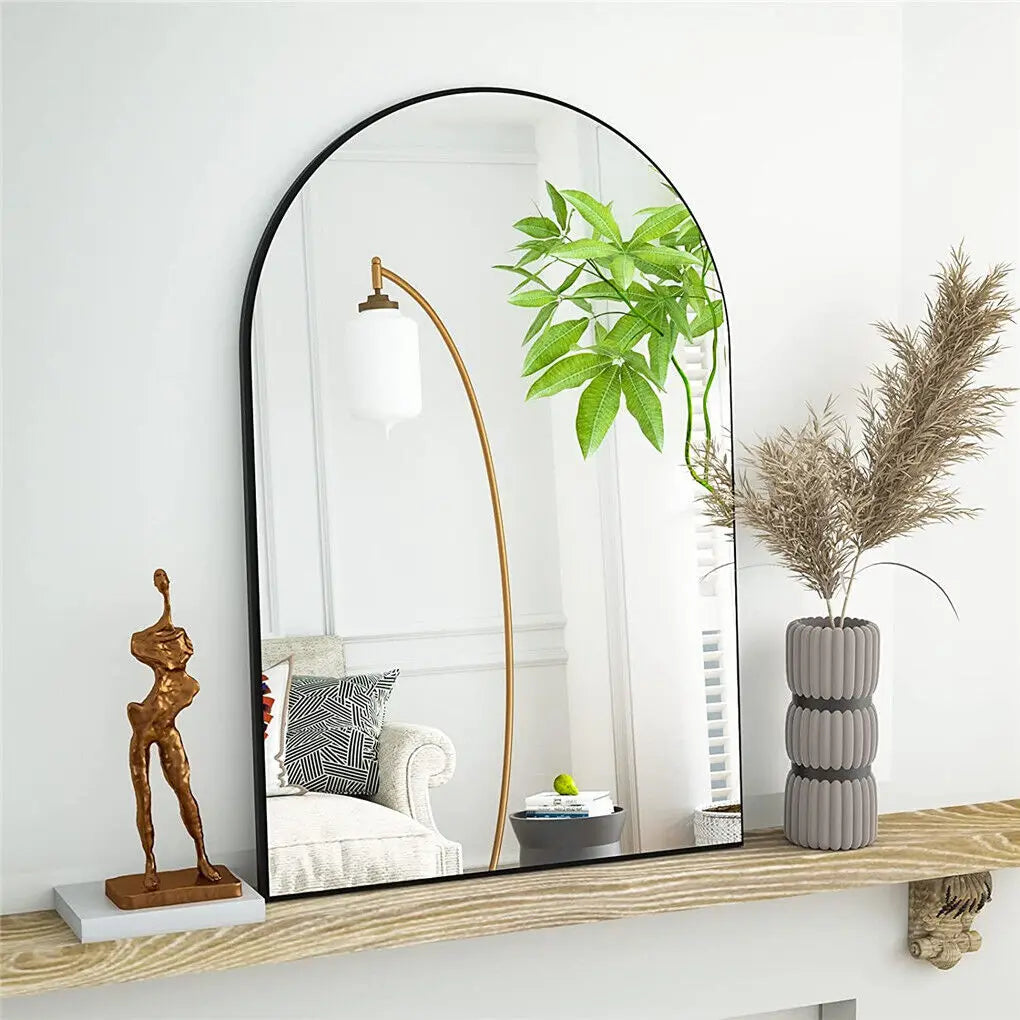 Aluminum-Framed Black Arched Decorative Mirror - 96x66cm (38x26 inch)