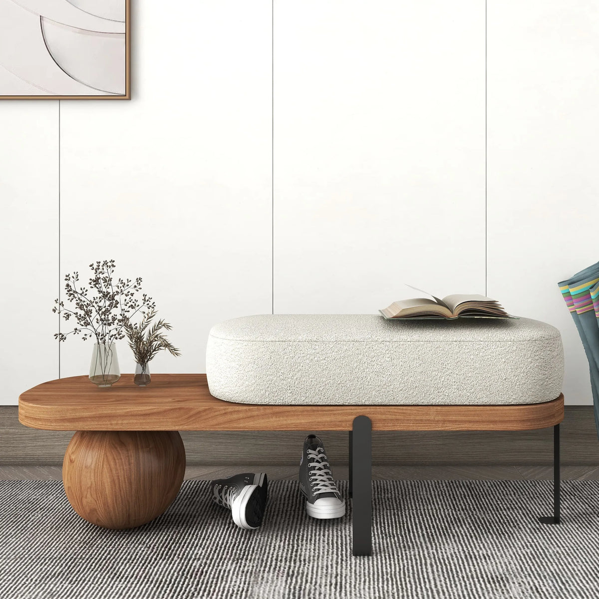 Nordic solid wood stool for shoes and rest - view 3