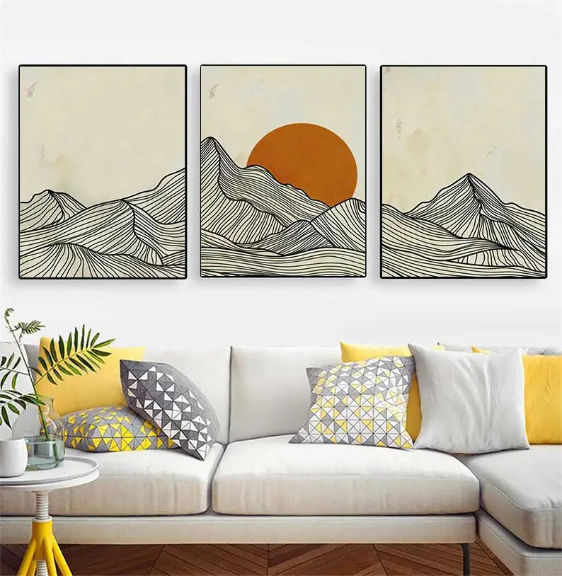 Modern Minimalist Sun and Mountain Line Wall Art Set of 3 - view 2