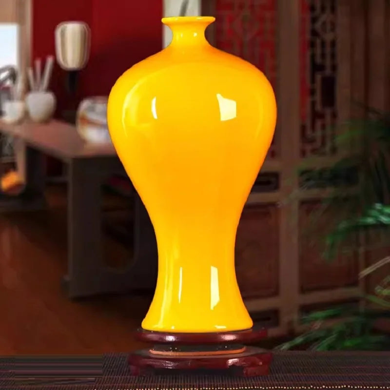 Jingdezhen Yellow Ceramic Vases, All Yellow Glaze Home Crafts, Living Room, Office Decoration, Wedding Gifts - view 3