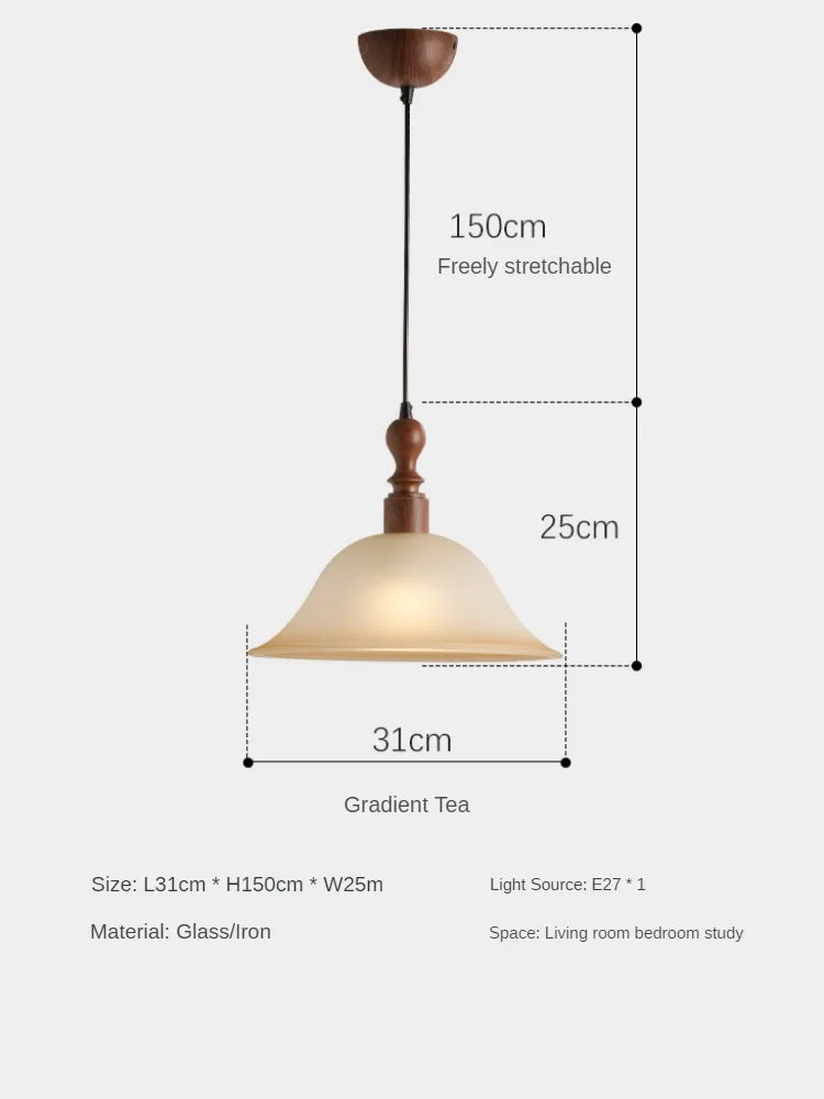 Japanese retro style solid wood pendant light for interior decoration - Gradient Tea Color / Cool White