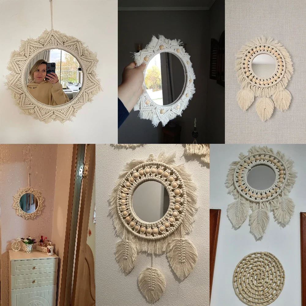 Bohemian Macrame Wall Mirror, Handwoven Cotton Rope - view 4