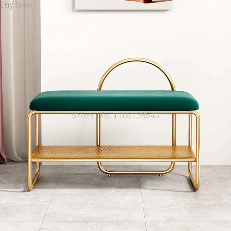 Trendy shoe bench with cushion and two-level shelf - 60 cm