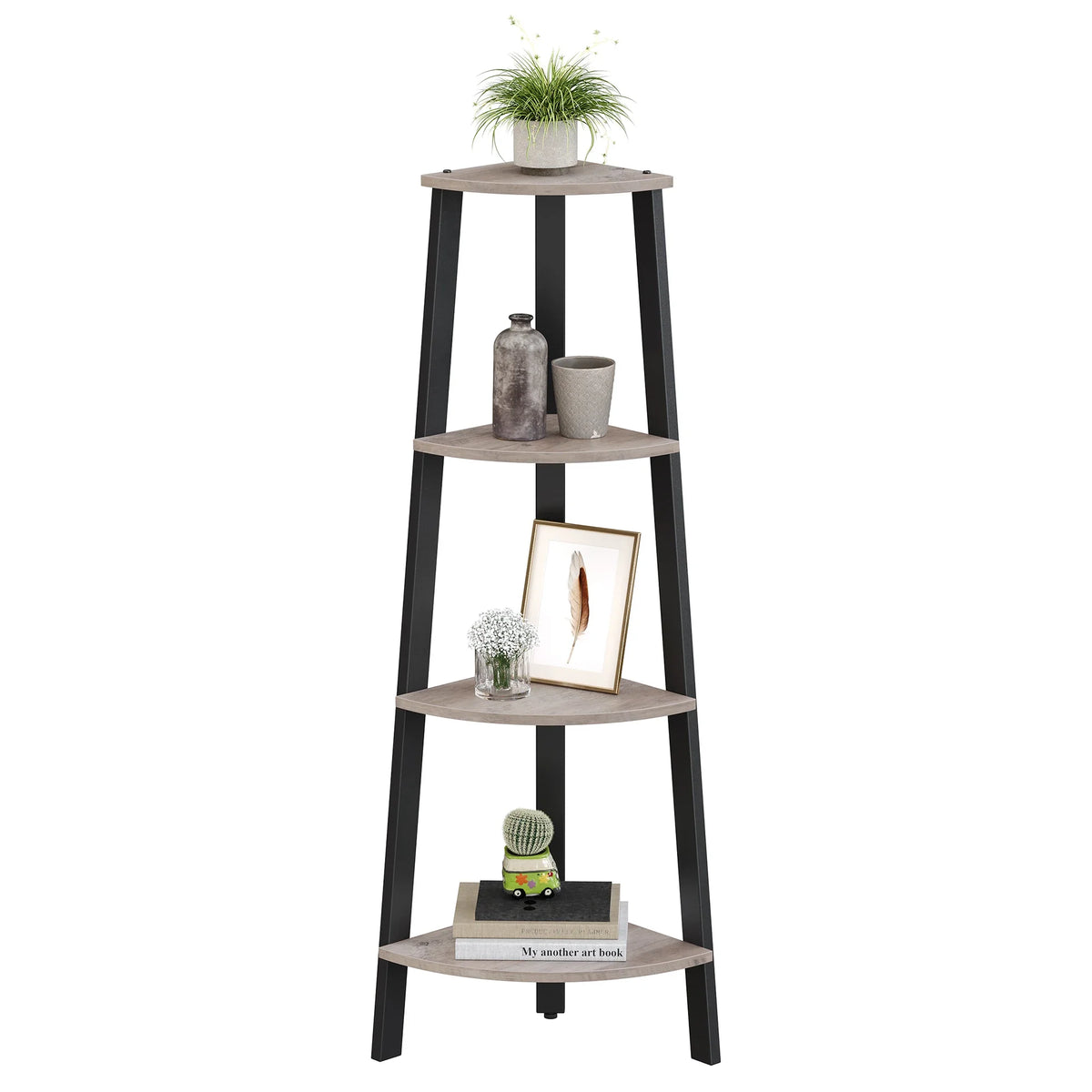 VASAGLE Corner Shelf Unit, 4-Tier Corner Shelf, Ladder Shelf for Living Room, Bookshelf or Plant Stand, Industrial Accent - view 6