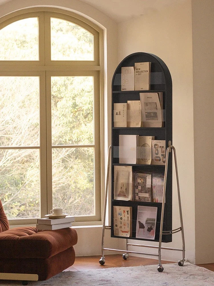 Adjustable solid wood full body mirror, magazine bookshelf mirror, floor standing retro with wheel fitting mirror - view 3