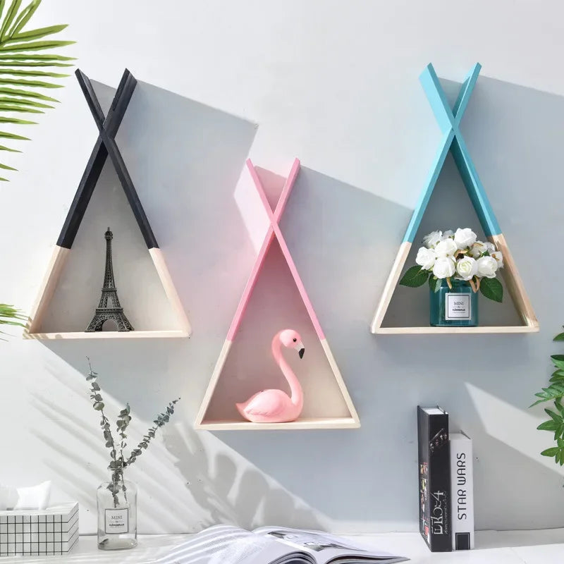 Triangle Wooden Shelf for Wall Decoration, Decorative Crafts, Storage Holder, Living Room, Kids Room - view 3