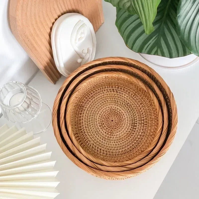 Round Rattan Woven Basket, Wicker Fruit Basket, Bread Food Kitchen Home decor Organizer, Breadbasket For Kitchen - view 2
