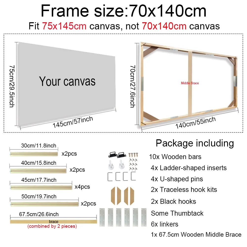 Wooden wall frame for decorative canvases and paints - 70x140cm