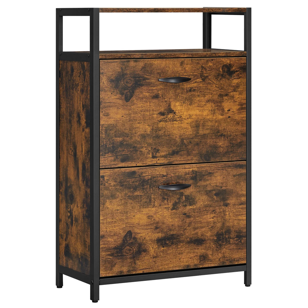 VASAGLE Shoe Cabinet with 2 Flip Doors, Hallway Shoe Storage Rack with Open Compartment, Internal Dividers, for 8-12 Pairs - Brown Rustic