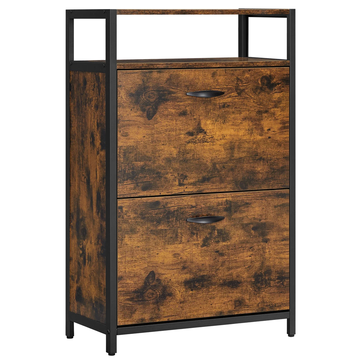 VASAGLE Shoe Cabinet with 2 Flip Doors, Hallway Shoe Storage Rack with Open Compartment, Internal Dividers, for 8-12 Pairs - Brown Rustic