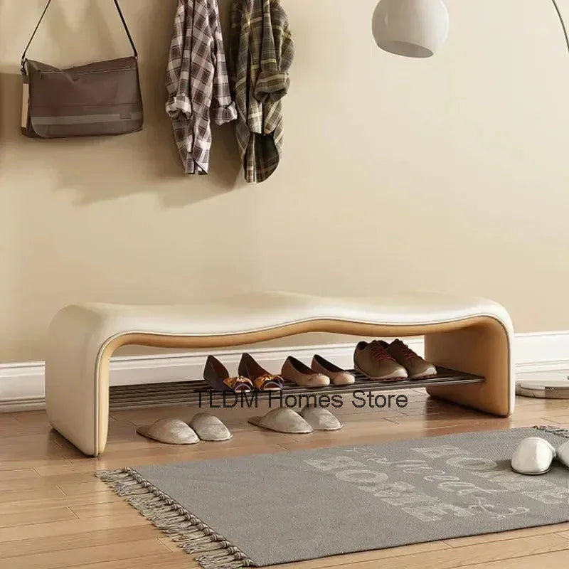 Minimalist storage bench for shoes with design seat