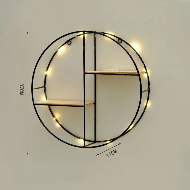 Modern Metal and Wood Wall Shelf for Home Decor - Round Black