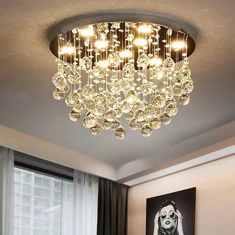 Led chandelier with crystal balls for modern interior