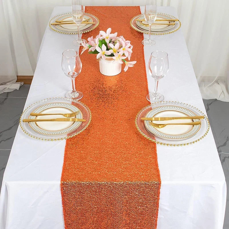 Orange table runner decorative glitter wedding party - view 2
