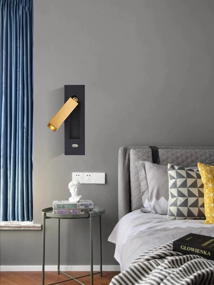 Black Brass Rectangular LED Wall Sconce with USB Port - view 4