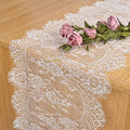 White Floral Lace Boho Table Runner, 36 x 300 cm, Design 1