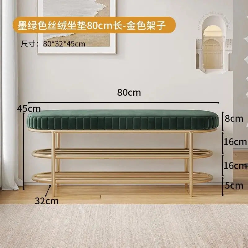 Soft ottoman pouf shoes stool in flannel leather and cushion - Flannel-80cm-Green