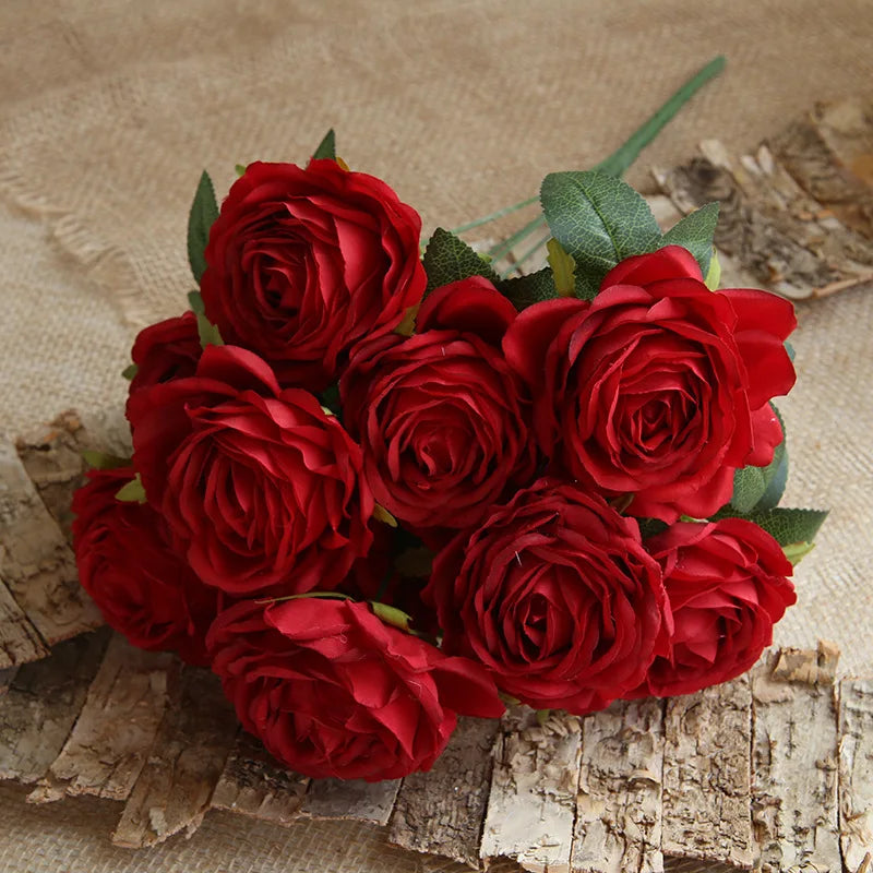 10 artificial flower heads for wedding decoration and festival - Red