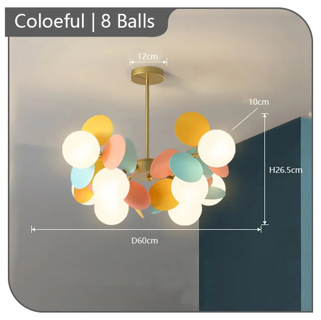 Child chandelier flowers multicolored decorative pendant light - 8 Colored Balls / Cool White 6000K