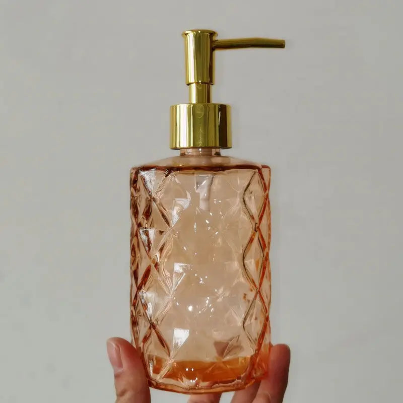 Portable glass liquid soap dispenser for bathroom - Yellow Diamond