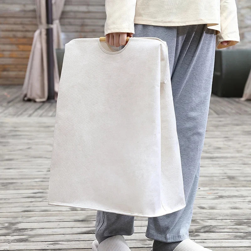 56*40*27CM Japanese Cotton Linen Dirty Clothes Basket, Folding Portable Fabric Laundry Basket，Bathroom Waterproof Storage Basket - view 6