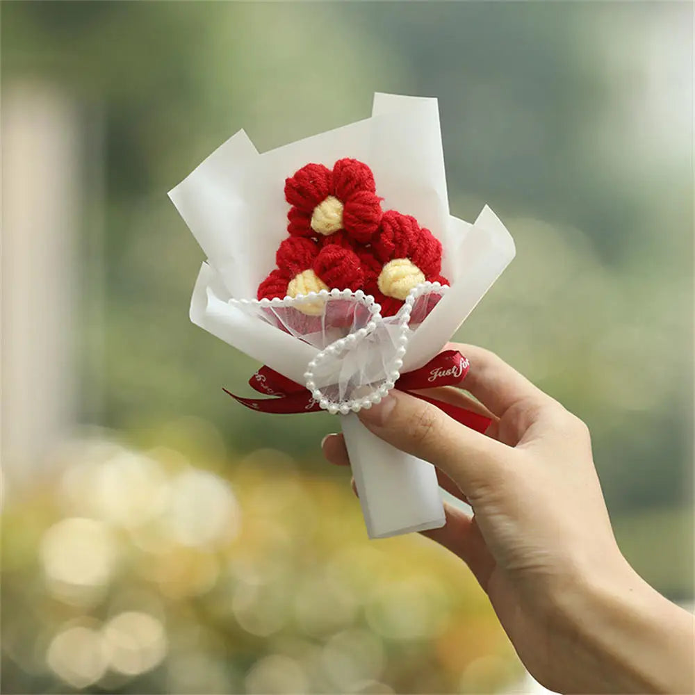 Bouquet of handmade crochet sunflowers for gifts and decorations - Red B