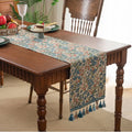 Jacquard table runner green flowers country pommons - 33x120cm