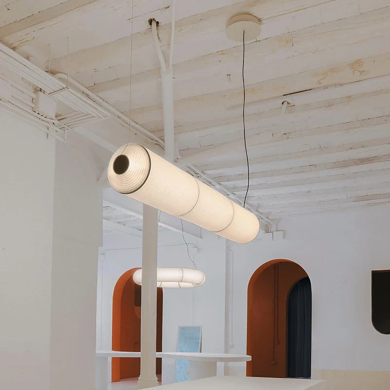 Fabric cylindrical pendant light for elegant interior decoration - view 2