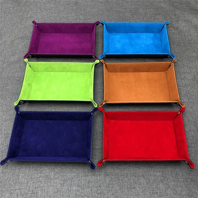 Foldable leather storage tray for games and miscellaneous items