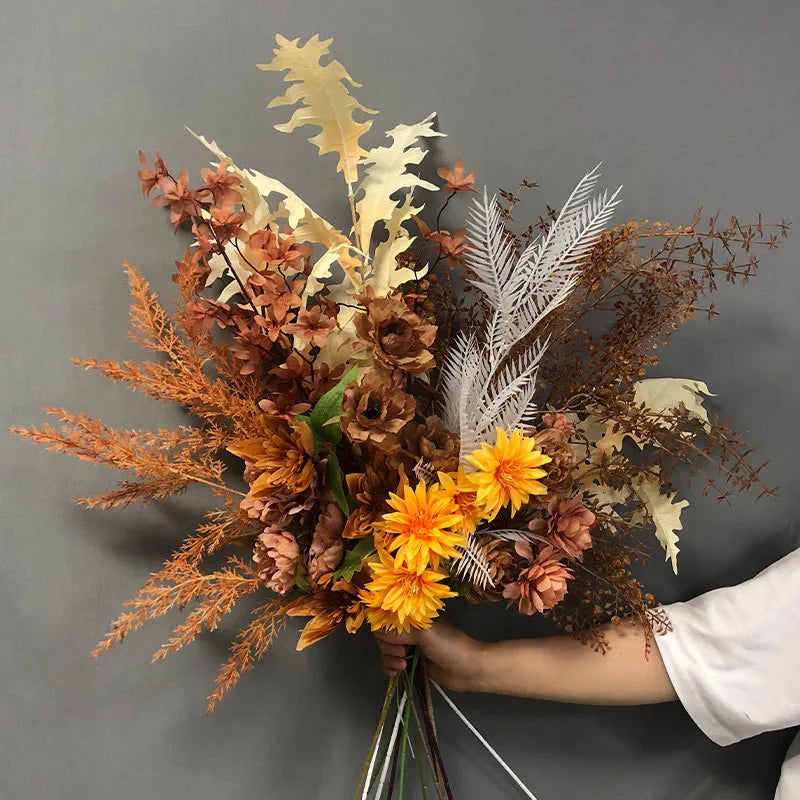 Autumn Rayon rose Botanical Bouquet, DIY Flower Arrangement, Wedding Party, Home Garden decor Accessories, Fake Plants