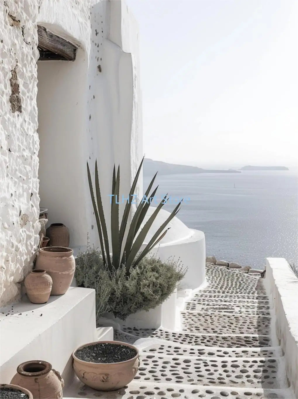Modern Santorini Greece Landscape Poster, Design 19 - 60X80cm Unframed / 19