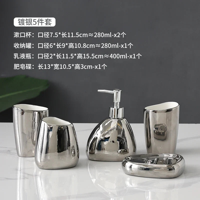 Ceramic bathroom accessories for interior decoration - 5-Piece Silver Set