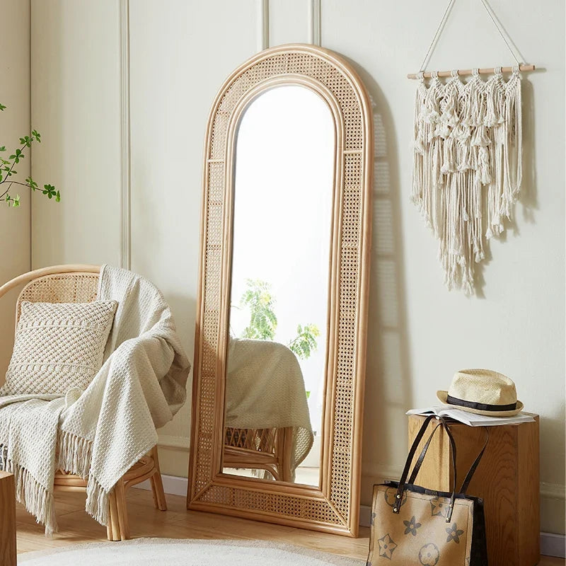 Full length vintage mirror in rattan for dressing - view 2