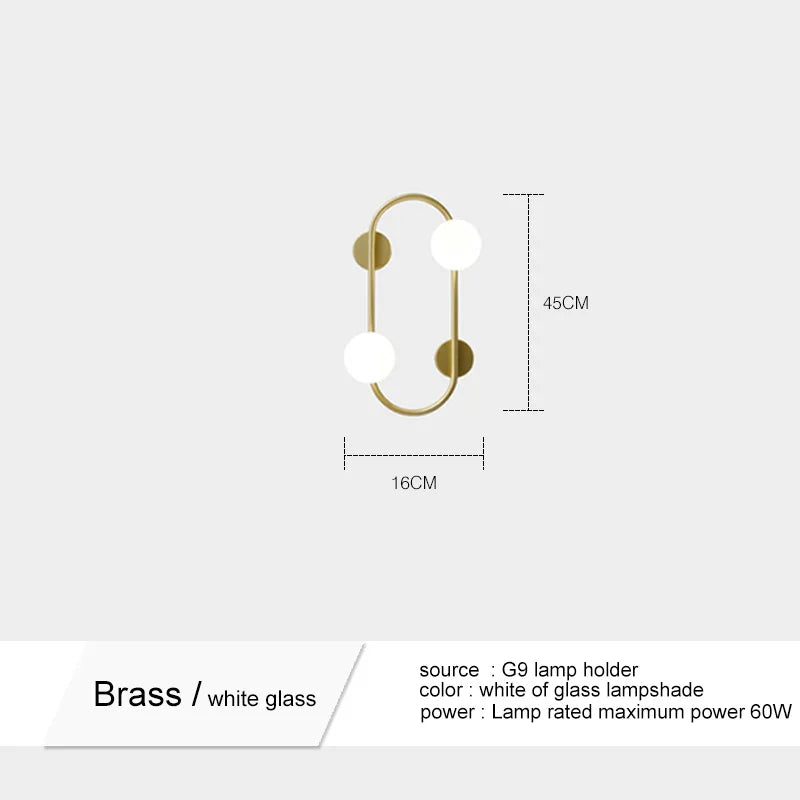 Modern wall sconce in white glass for interior decoration - Brass 2 Balls / Natural Light
