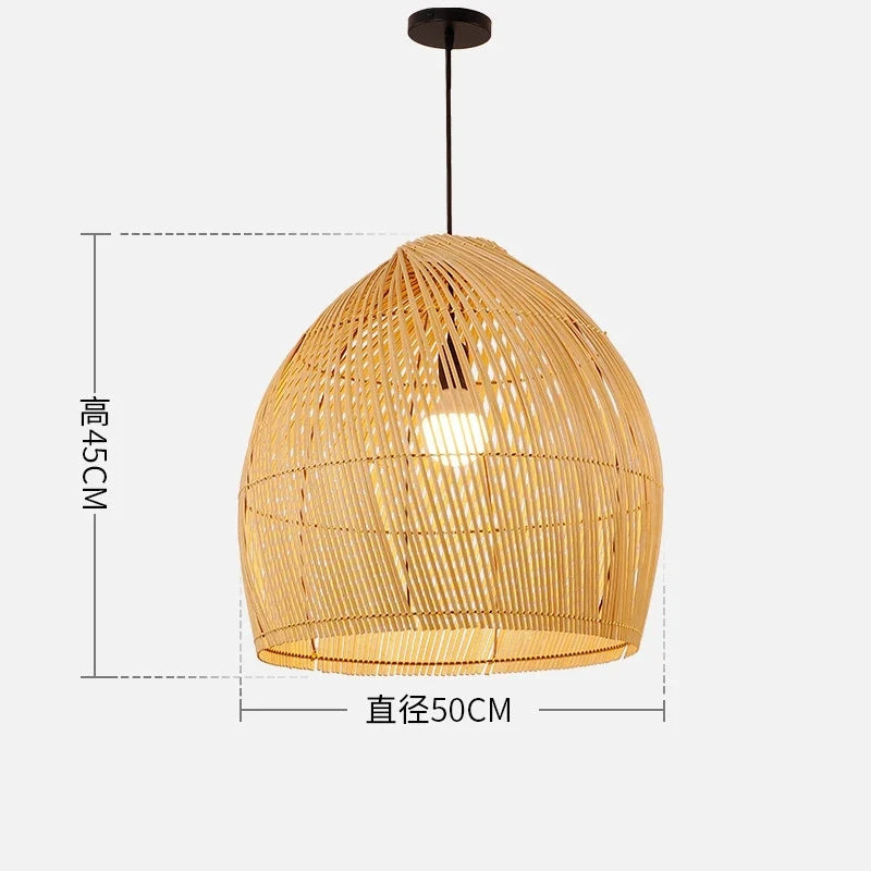 Vintage pendant light in Chinese style bamboo hand made for interior decoration - Model C Diameter 50cm