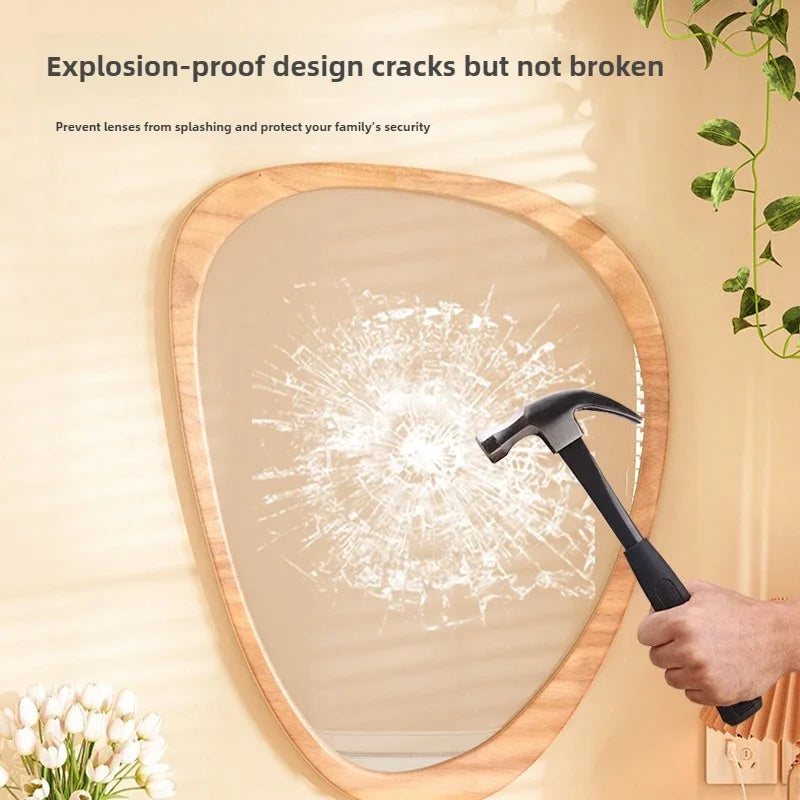 Middle century wooden wall mirror trend HD reflective - view 2