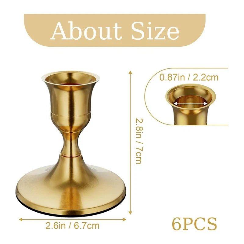 6PCS Brass Gold Taper Candle Holders, Vintage Metal Candlestick Holders For Dinner Room Table Centerpiece Or Mantel - view 6