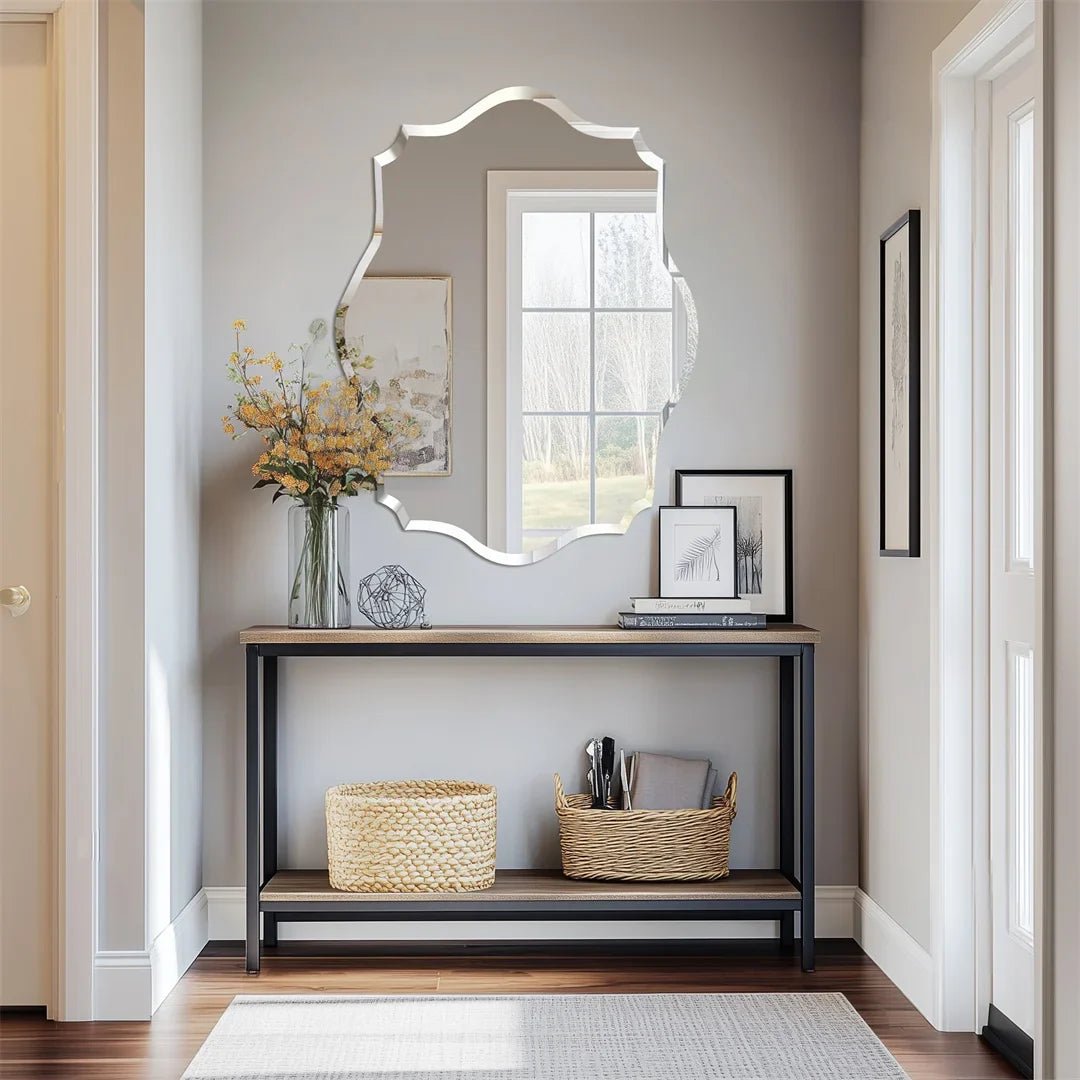 LUVODI Minimalist Frameless Wall Hanging Mirror Asymmetrical Vanity Mirror with Beveled Edge for Bathroom,Entryway - view 4