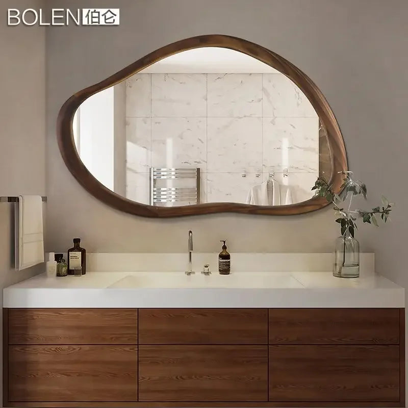 American solid wood bathroom mirror with irregular and retro decoration, Nordic household dressing mirror - view 4
