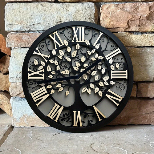8 x 8 in Tree of Life Aluminum Wall Clock, Silent DIY Decor