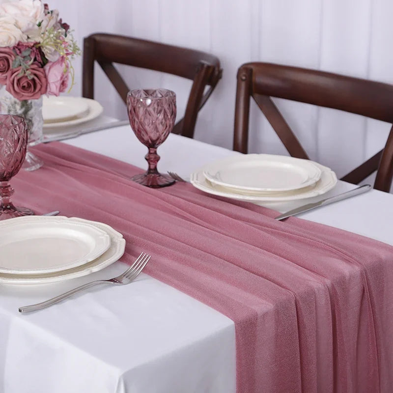 Set of 4 Sheer Muslin Table Runners with Minimalist Style - 30x180CM