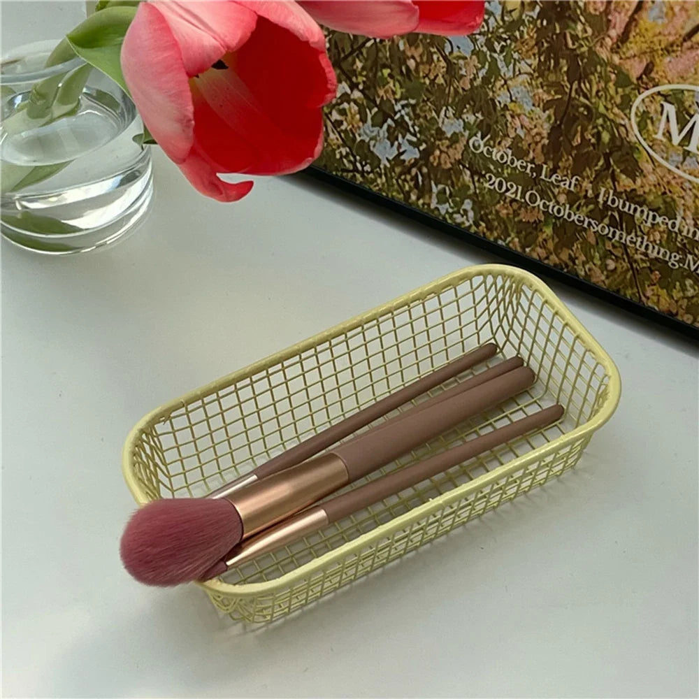Metal storage basket for desktop and makeup - Yellow