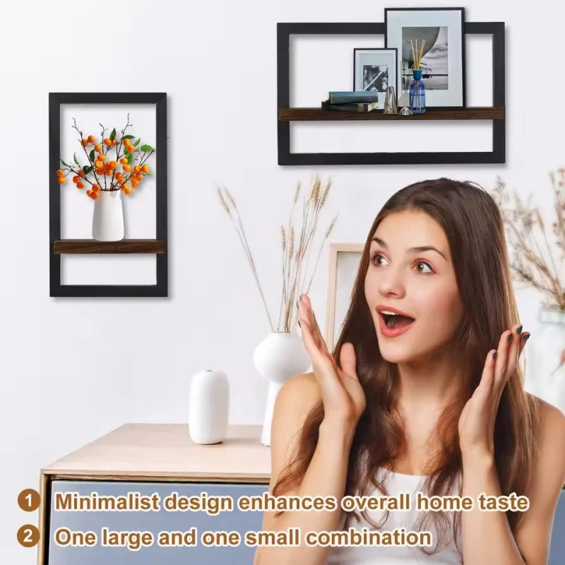 Set of 2 wooden floating wall shelves for storage and decoration - view 5