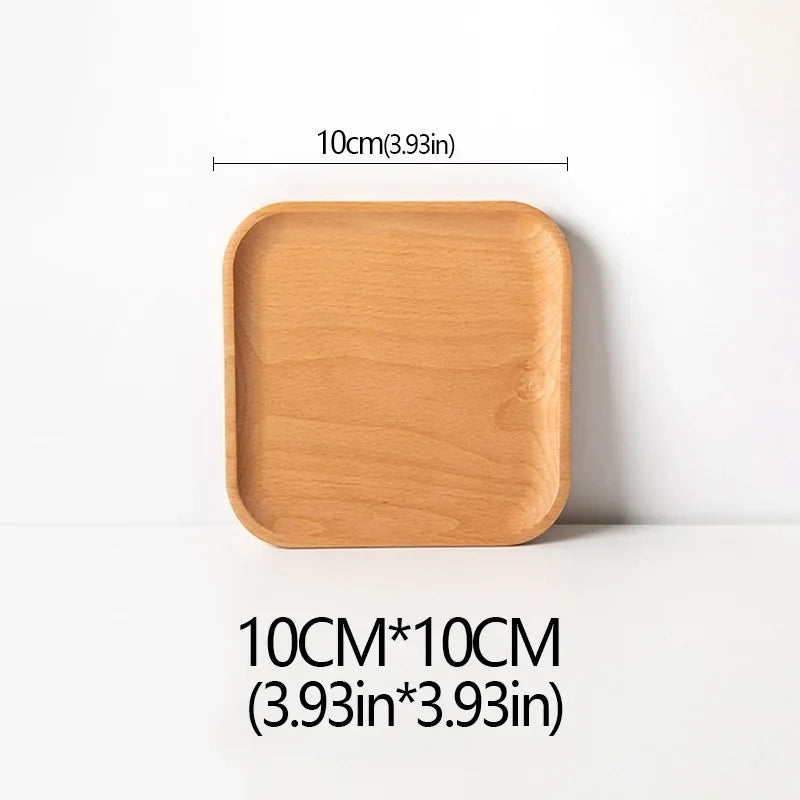 Wood Beech Plate Fruit Plate Oval Pallet trays decorative Candy Rectangular Dessert Dinner Tableware Tray, Kitchen Accessories - 10x10cm Square plate