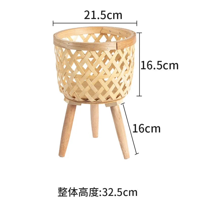 Nordic style rattan even flower pot, indoor balcony, living room, plants, green ivy, hand ever wooden high legged floor flower - G3383A 1pc