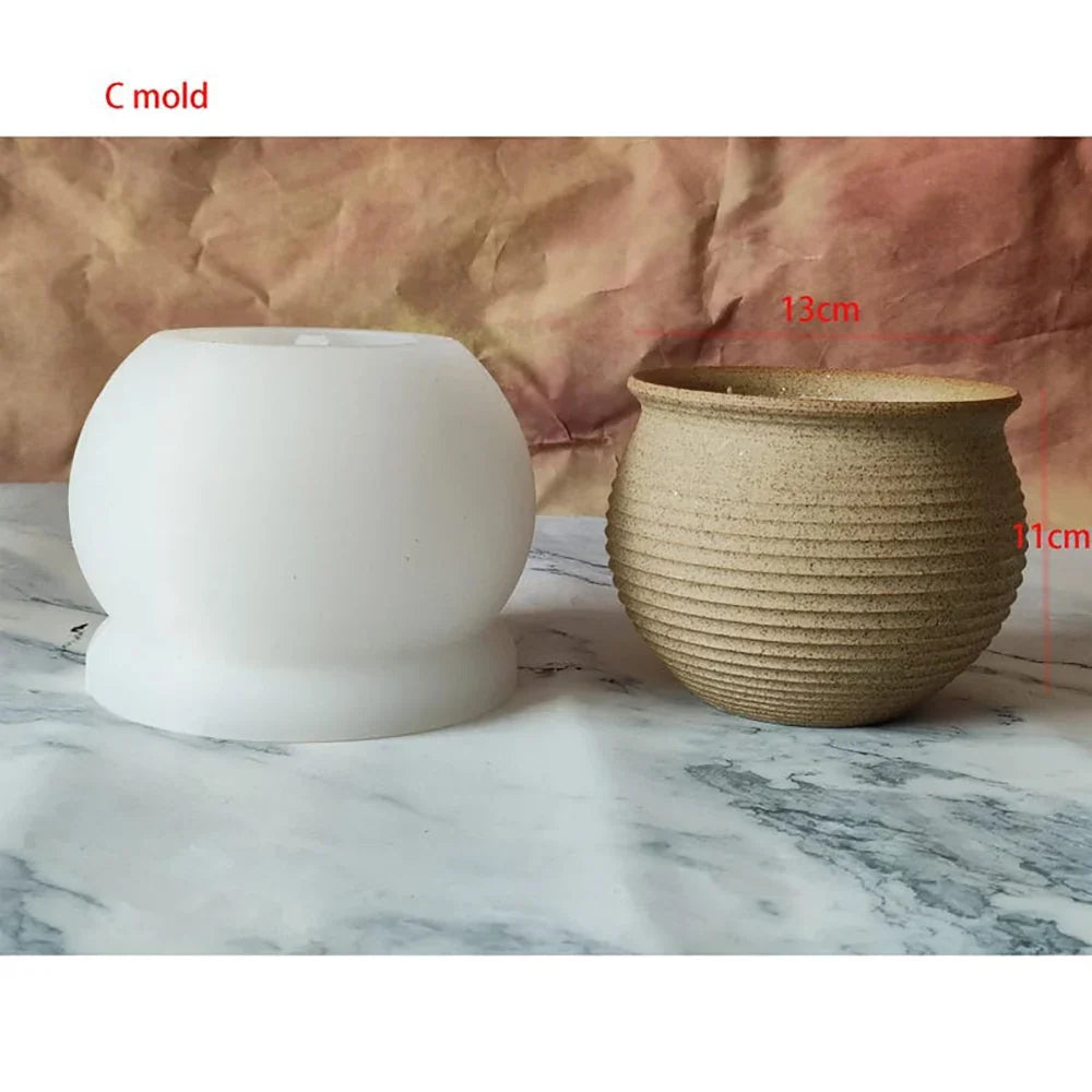 Silicone Mold for Concrete Flower Pots, Designs B to F - C